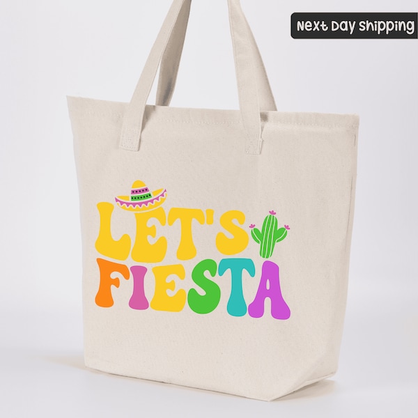 Let's Fiesta Canvas Tote Bag, Final Fiesta, Mexican Bachelorette Party Mexican Maracas, Sombrero Bag, Mexican Tote Bag, Vacation Bag