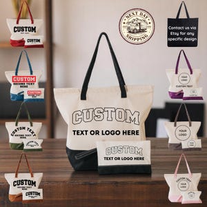 Customized Canvas Tote Bag for Weddings Events and Promotions - Personalized with Logo or Photo - 2 Color Options with Zipper