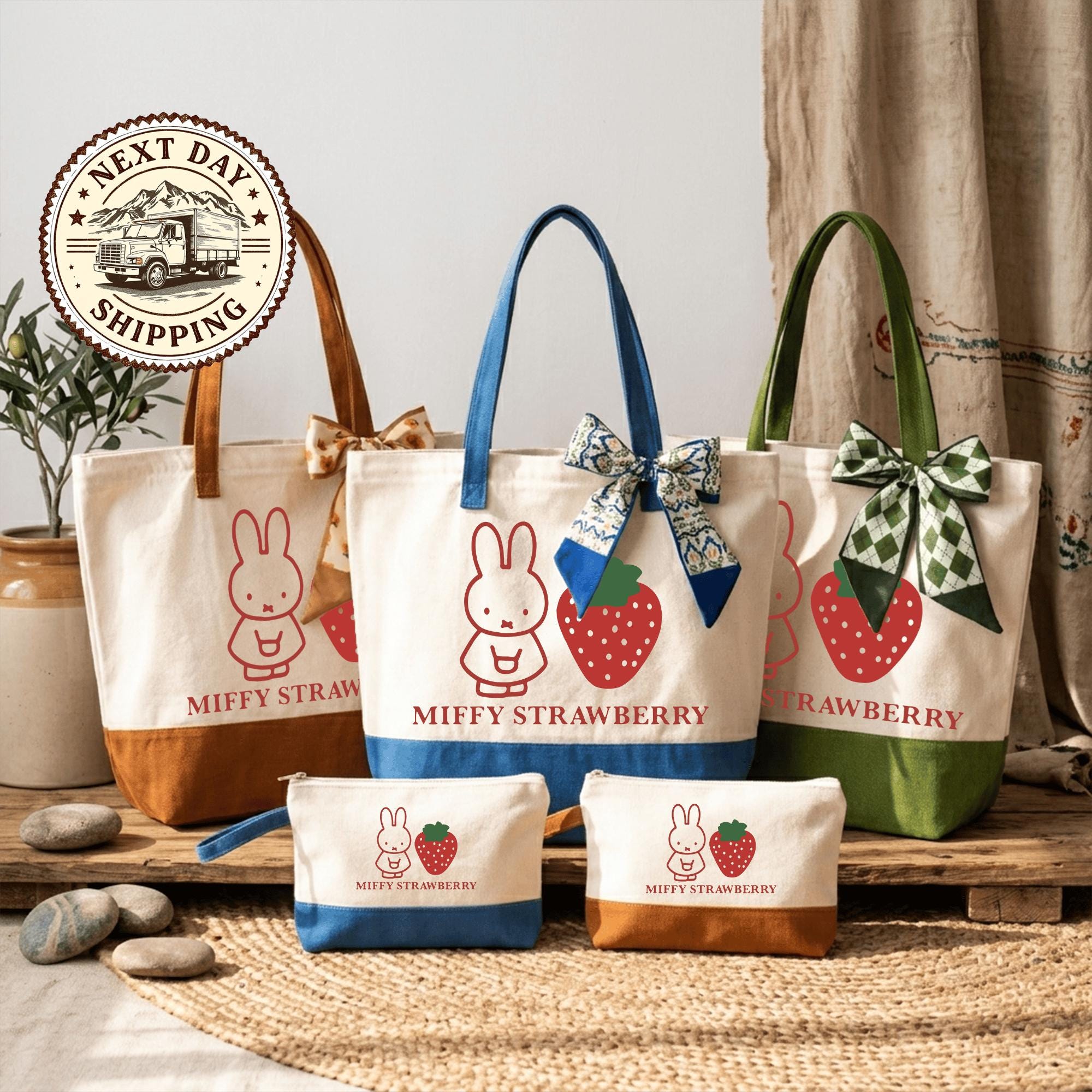 Miffy Strawberry Tote Bag, Red Outline Design, Cute and Stylish