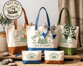 Farm Fresh Trees Christmas Tote Bag, Canvas Tote Bag, Christmas Gift, Holiday Tote Bag, Christmas Tote, Sturdy Reusable Bag, Aesthetic Tote