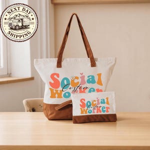 Custom Social Worker Tote Bag, Custom Social Worker Gift, Social Worker Personalized Tote Bag, School Social Work Gift, MSW Grad Present
