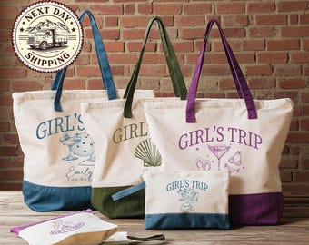 Custom Girls Trip Tote Bag, Personalized Ladies Weekend Gift, Vacation Essentials Bag, Personalized Travel Tote, Beach Trip Tote