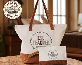 ESL Teacher Tote Bag, Custom English Teacher Tote Bag, Teaching Foreign Language Enthusiast Tote Bag Gift Idea for Teacher, Teacher Gifts