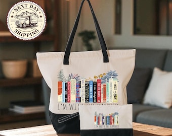 I'm With The Banned Book Tote Bag, Library Lover Gift, Book Lover Tote Bag, Canvas Reader Bag, Book Club Gifts