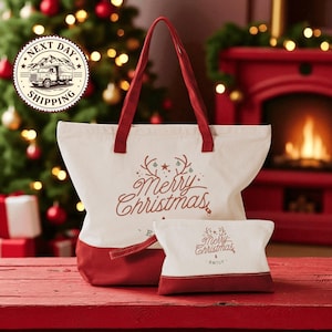 Custom Merry Christmas Tote Bag, Festive Holiday Canvas Bag for Gifts, Shopping, Winter Decor and Seasonal Celebrations
