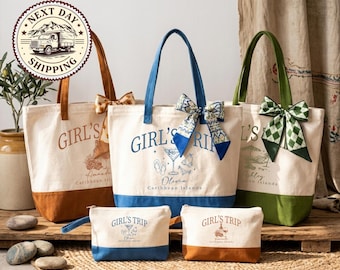 Custom Girls Trip Tote Bag, Personalized Ladies Weekend Gift, Vacation Essentials Bag, Personalized Travel Tote, Beach Trip Tote