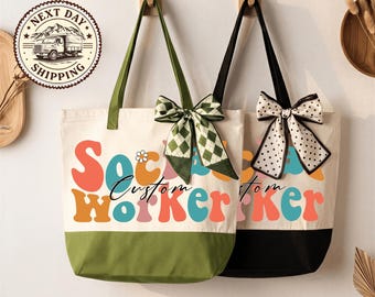 Custom Social Worker Tote Bag, Custom Social Worker Gift, Social Worker Personalized Tote Bag, School Social Work Gift, MSW Grad Present