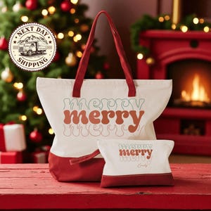 Custom Merry Christmas Canvas Tote Bag, Festive Winter Holiday Shopping Bag, Perfect for Gifts, Parties and Seasonal Market Trips