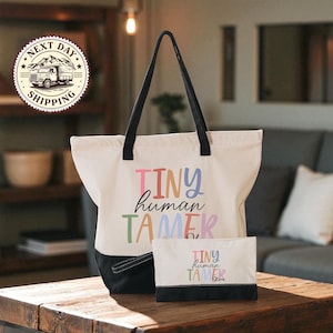 Custom Tiny Human Tamer Tote Bag, Teacher Canvas Tote Bag, Kindergarten Teacher Bag, Preschool Teacher Tote Bag, Gift for Teacher