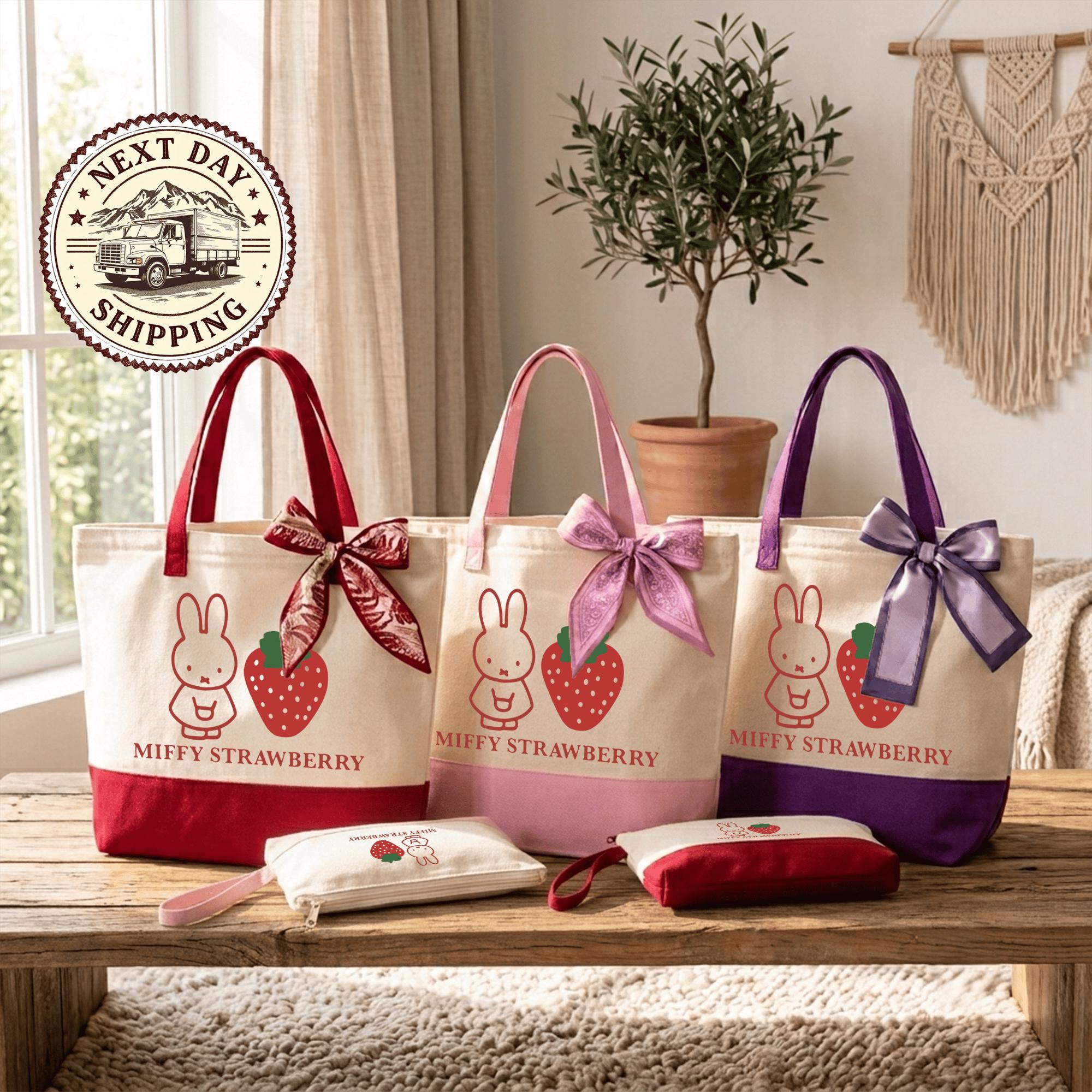Miffy Strawberry Tote Bag, Red Outline Design, Cute and Stylish