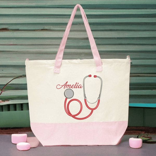 Custom Stethoscope Tote Bag, Personal Med Student Bag, Personalized Nurse Tote Bag, Custom Cardiologist Tote Bag, Nurse School Gift