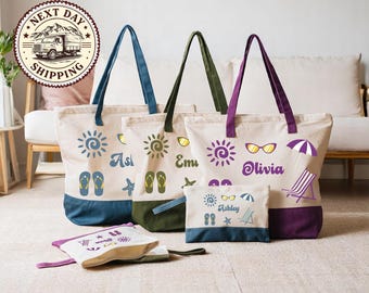 Custom Beach Canvas Tote Bag, Summer Vacation Tote, Personalized Beach Bag, Ocean Lover Tote, Coastal Getaway Tote