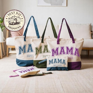 Custom Mama Tote Bag, EST Mama Tote Bag, Gift For Mom, Mom Tote Bag, Best Mom Life Tote Bag, Mothers Day Gift, Canvas Mama Bag