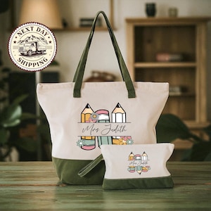 Personalized Teacher Tote Bag, Canvas Inspirational Teacher Gift Tote, Classroom Essentials Bag, Back to School Teacher Tote