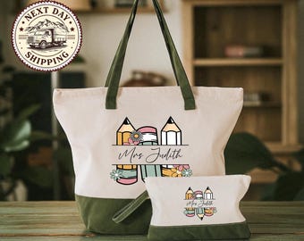 Personalized Teacher Tote Bag, Canvas Inspirational Teacher Gift Tote, Classroom Essentials Bag, Back to School Teacher Tote
