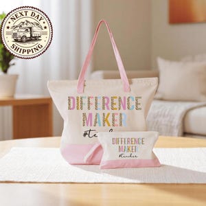 Difference Maker Teacher Canvas Tote Bag, Inspirational Educator Tote, Classroom Essentials Bag, Teacher Appreciation Gift Tote