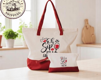 Oh Sip It&#39;s A Ladies Trip Tote Bag, Custom Ladies Trip, Personalized Girls Trip Gifts, Girls Trip Cruise, Girls Trip Favors, Beach Tote Bag