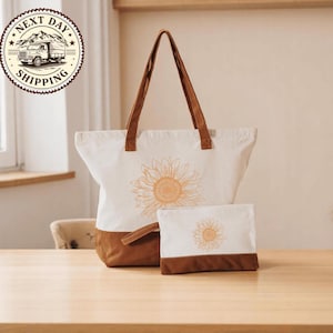 Sunflower Cotton Canvas Tote Bag, Fashion Plant Flower Tote Bag, Yellow Flower Shopping Bag, Sunflower Shoulder Bag