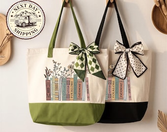 Book Tote Bag, Floral Book Lover Canvas Tote, Teacher Gift, Reading Teacher Book Bag, Tote Bag Gift for Book Lover, Book Worm Tote Bag