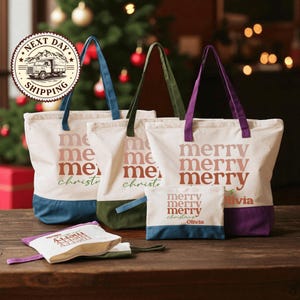 Custom Merry Christmas Holiday Tote Bag, Festive Canvas Bag for Winter Shopping, Seasonal Gifts and Holiday Celebration Accessories