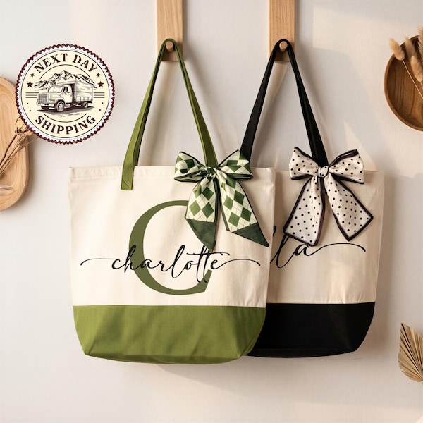 Personalized Name Canvas Tote Bag, Custom Monogrammed Gift, Gift For Her, Custom Bridesmaid Gift, Customized Name Tote