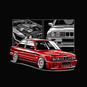 BMW E30 M3 German Legend Graphic Instant Download PNG, AI for T-Shirts Digital Art Download Posters T-Shirt Clipart Cricut