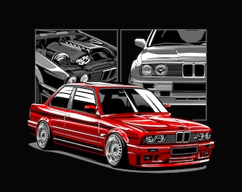 BMW E30 M3 Niemiecka legenda Grafika Natychmiastowe pobieranie PNG, AI na koszulki Cyfrowa sztuka do pobrania Plakaty Koszulka Clipart Cricut