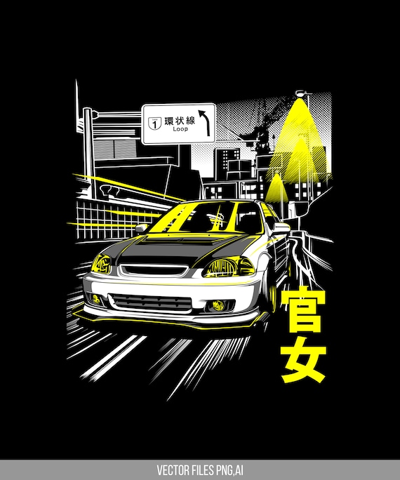 車の販売店用ポスター ホンダ シビック タイプRx EK9 ホンダ シビック EK9 デジタルダウンロード ポスター イラスト