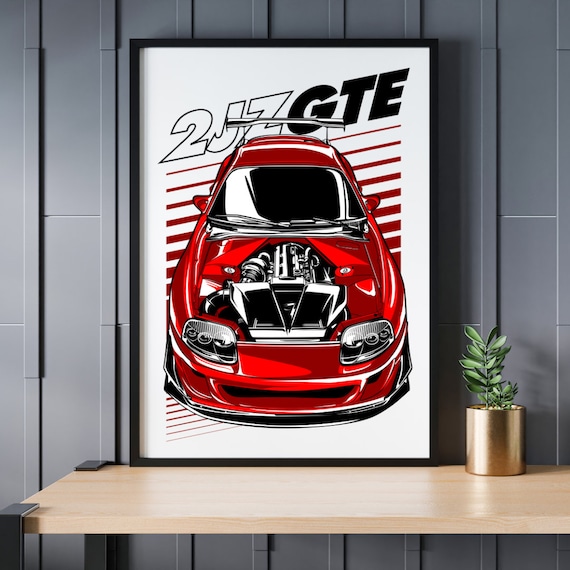 Toyota Supra MK4 Vector Art 2JZ Posters Illustration Prints Wall