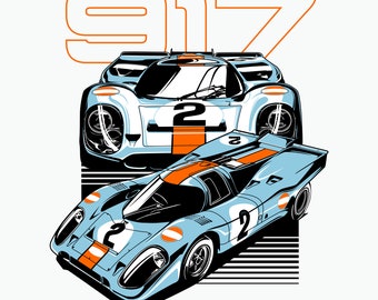 Porsche 917 Gulf Plakat Wydrukuj Plakat Płótno Wysokiej Jakości Cyfrowe Pobieranie Cyfrowy Rysunek Serial Vintage Car Man Cave Kids Room Vector