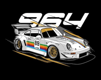 Porsche 964 911 GT3 GT4 Niemiecka legenda Grafika Natychmiastowe pobieranie PNG, AI na koszulki Cyfrowa sztuka do pobrania Plakaty Koszulka Clipart Cricut