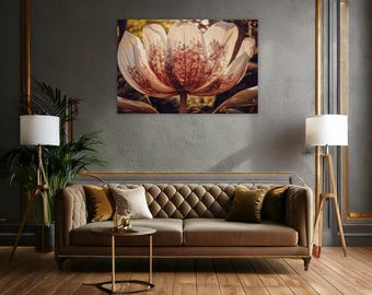 Impressão de paisagem floral abstrata | Arte de parede botânica de tulipa branca | Decoração verde minimalista moderna | Tela escandinava