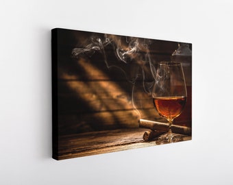Cigar And Bourbon Canvas Wall Art, Bourbon Art, Cigar Art, Bourbon Decor, Bar Decor, Home Office, Office Decor, Gentleman Art