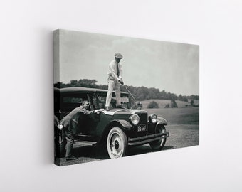 Vintage GOLF Poster, Golf Photography Print, Black and White Poster, Vintage Car Wall Decor, Sports Poster, Bar Golfer Gift, Golf Wall Art