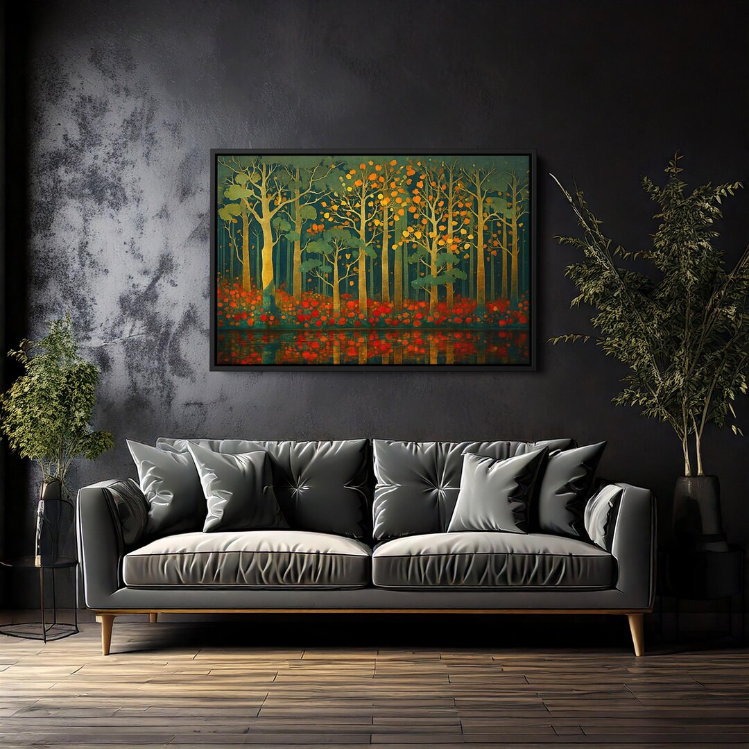 Colorful Forest Landscape Wall Art – Whimsical Autumn Tree Painting ...