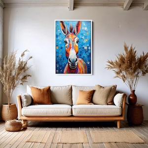 Colorful Donkey Art Canvas - Vibrant Farmhouse Animal Painting, Whimsical Donkey Portrait, Nature Lover Gift, Rustic Wall Decoe