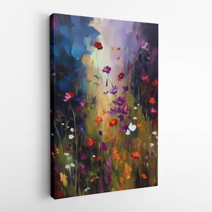 Wildflower Field Framed Wall Art, Vintage Botanical Landscape Sign, Floral Decor, Modern Farmhouse Canvas Art, Field Of Flowers Canvas Print