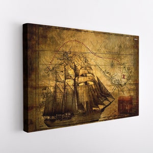 Oude piratenposter, schatkaartdoek, vintage piratendecor, piratenliefhebber decor, klaar om op te hangen