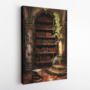 Vintage Style Bookstore Painting, Library Print, Book Lover Gift Wall Art, Librarian Book Nerd Illustration, Dark Academia, Library Home Art