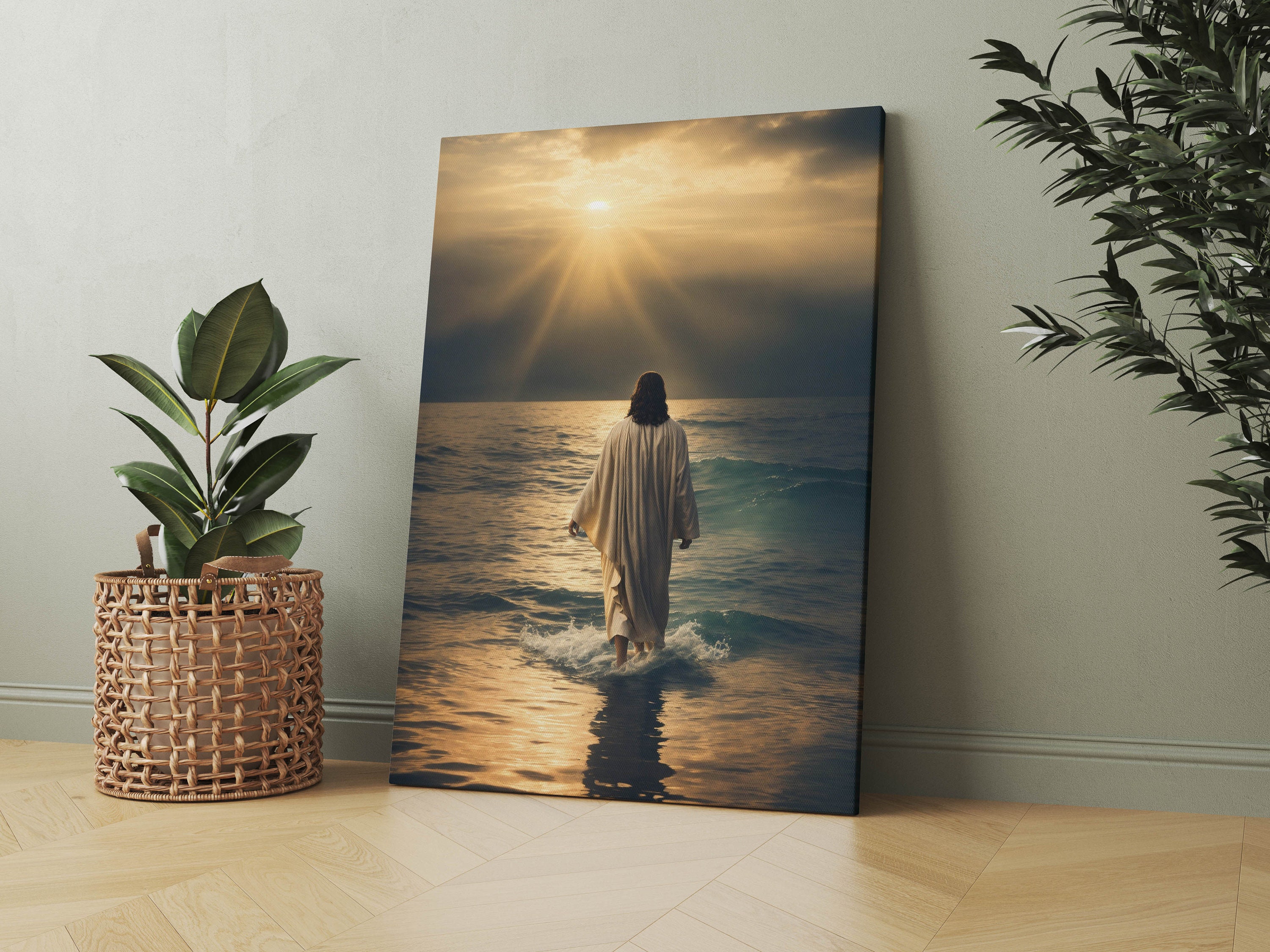 Jesus Walking on Water Poster Painting Print Bible Verse Wall Art Gift ...