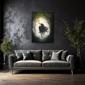 Horseman Art Print - Sleepy Hollow Legend, Halloween Samhain Decor, Dark Gothic Horror Wall Art, Macabre Spooky Ghost Story Artwork