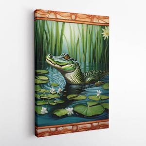 Alligator Wanddekor, Krokodilleinwand Kunst Bauernhaus Wanddekor, fertig zum Aufhängen