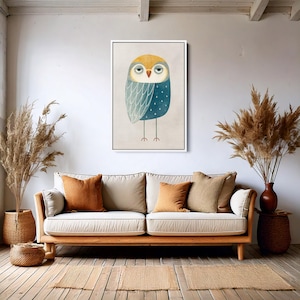 Minimalistische Eule Wand Kunst Druck, skandinavisches Tier Poster, niedliche nordische Vogel Leinwand für Kinderzimmer oder Kinderzimmer Dekor