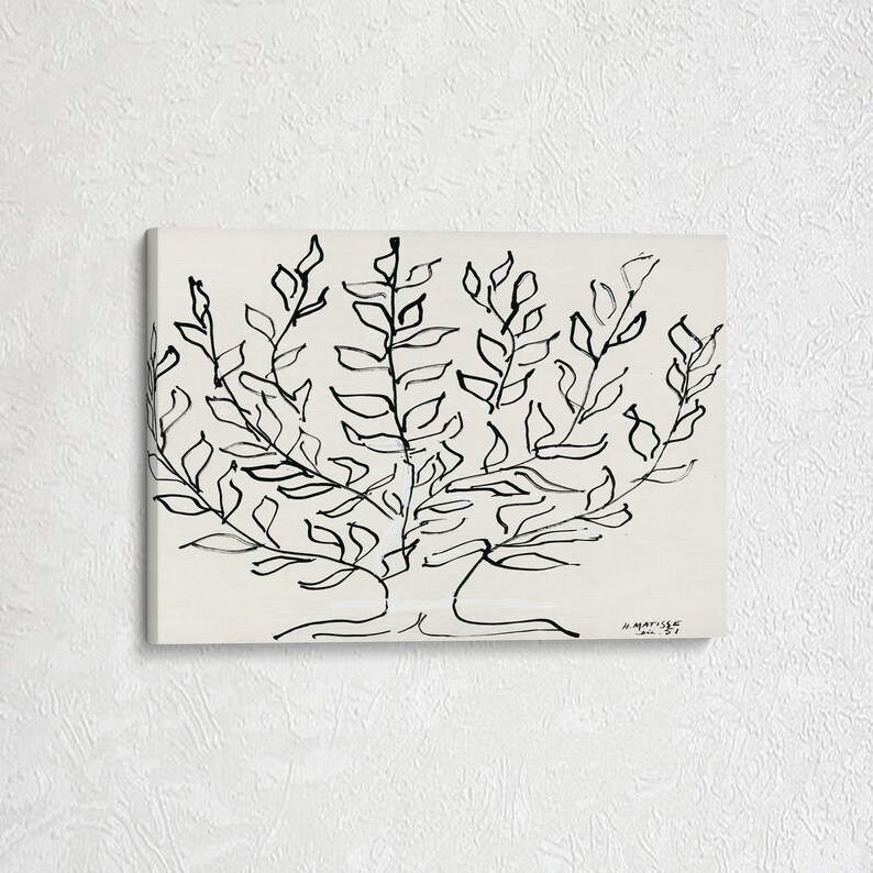 Pu&ograve; includere: Disegno in bianco e nero a tratto di un albero con rami e foglie. La firma dell'artista, "H. Matisse", &egrave; in basso a destra.