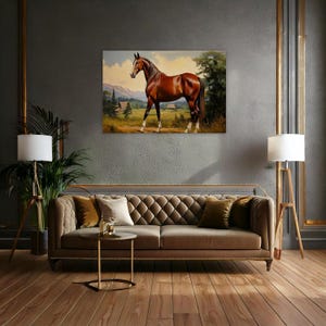 Framed Equestrian Horse Art Print | Vintage Farmhouse Wall Decor | Rustic Landscape Horse Print for Home & Office