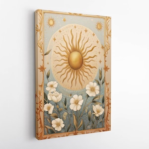 Pôster de parede Golden Sun, decoração de parede Sun and Flower, tela botânica, pôster floral, pronto para pendurar