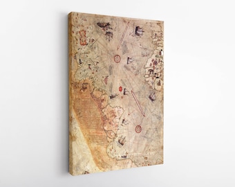 Piri Reis Map, Antique Map Canvas Art, Map Poster, Vintage Map Art, Piri Reis Art, Trendy Artwork, World Map Canvas Art,
