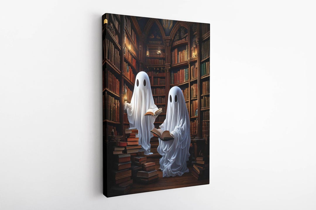 Ghost Reading in a Library Poster, Halloween Wall Art, Dark Academia ...