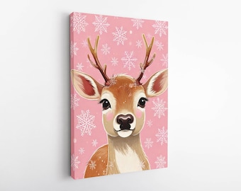 Rendier boerderij mantel canvas klaar om op te hangen canvas muurkunst print, boerderij kerst canvas muur kunst decor, kerst