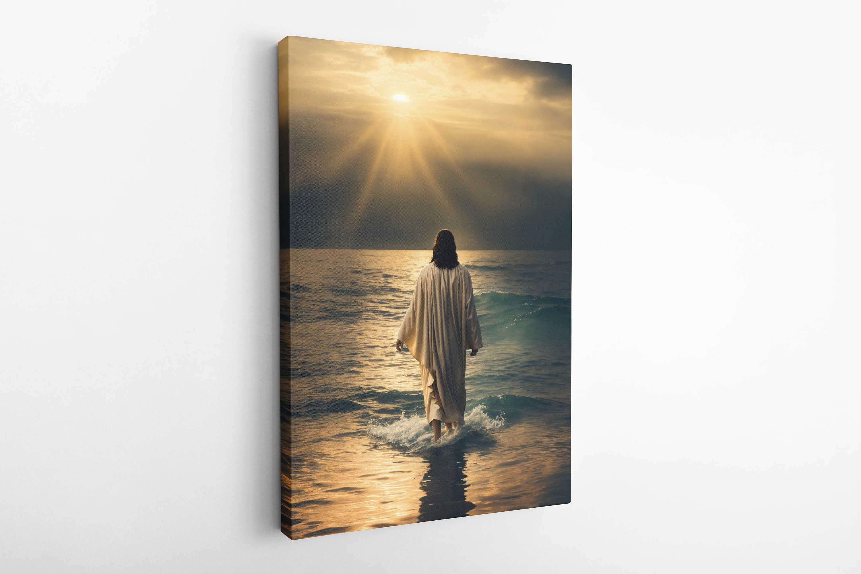Jesus Walking on Water Poster Painting Print Bible Verse Wall Art Gift ...